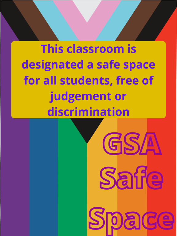 This classroom is designated a safe space for all students, free of judgment or discrimination.