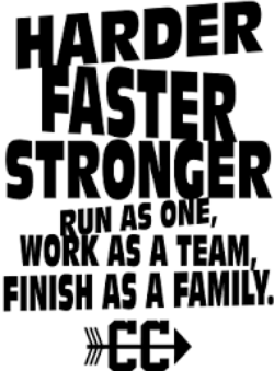 Inspirational quote. "Harder faster stronger, run as one, work ass a team, finish as a family. Edison Cross Country.
