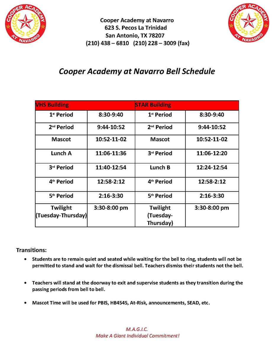 Cooper Bell Schedule