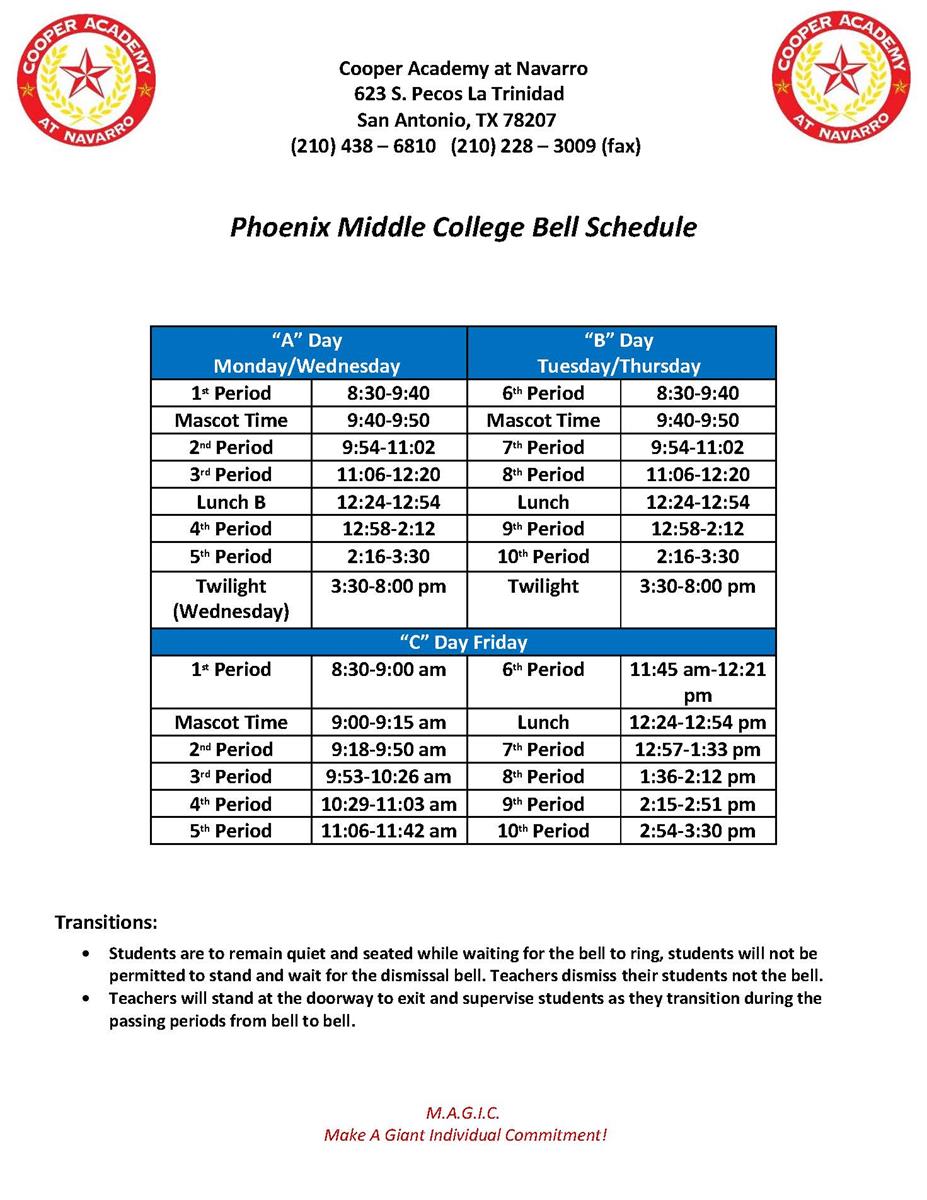 Phoenix MC Bell Schedule