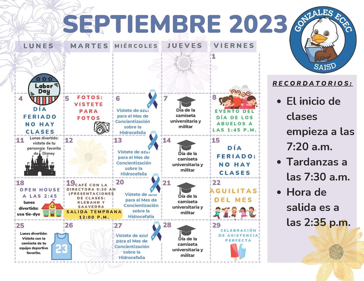 September Calendar Spanish