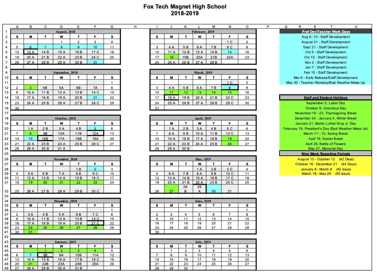 Fox Tech High School - Calendar